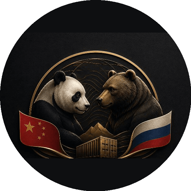 Эмблема RUCARGO.PRO — панда и медведь с флагами Китая и России